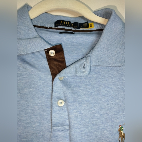 Polo Ralph Lauren (Size L) Men's Blue Button Slim Fit Soft Cotton LS Polo Shirt - Picture 3 of 15